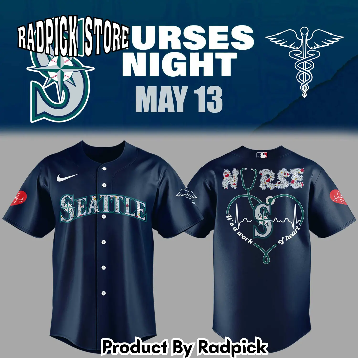Radpick seattle mariners nurses appreciation blue baseball jersey rp127102
